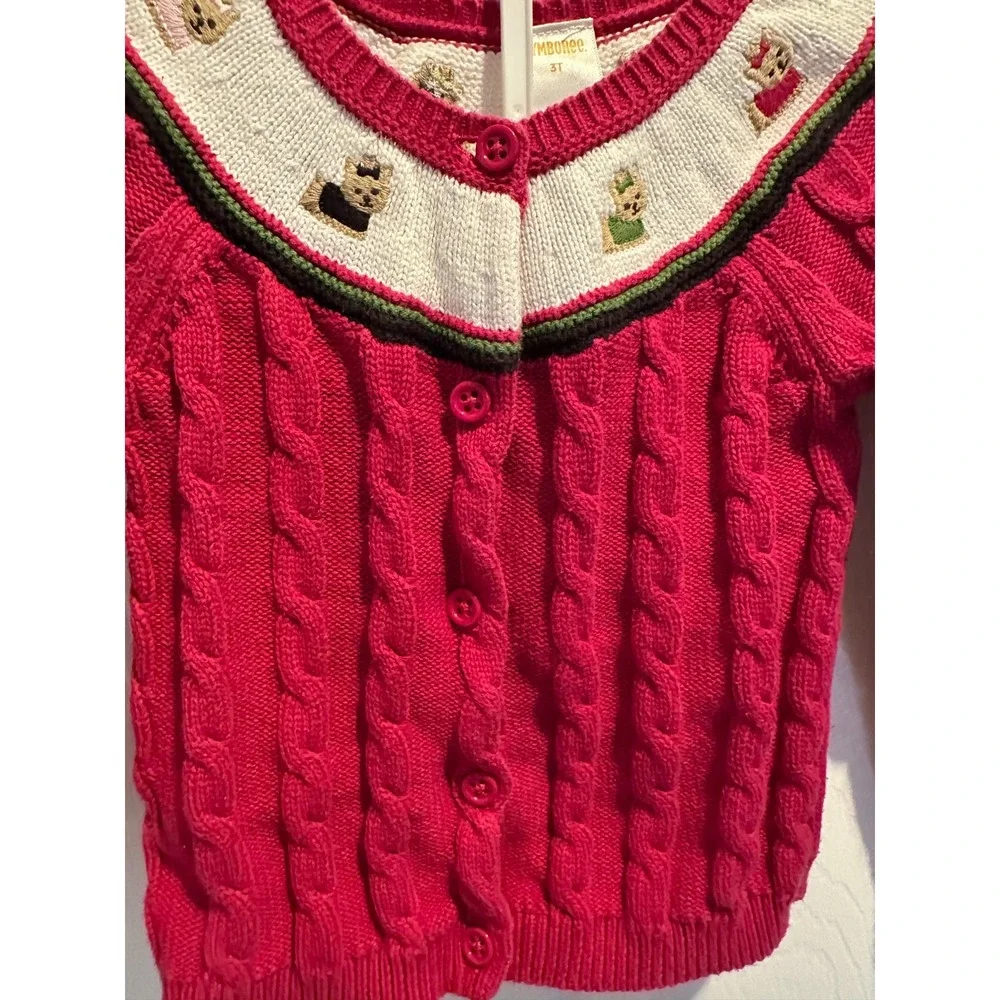 Vintage Gymboree Toddler Girl Red Cable Knit Cardigan Sweater Pups and Kisses 3T